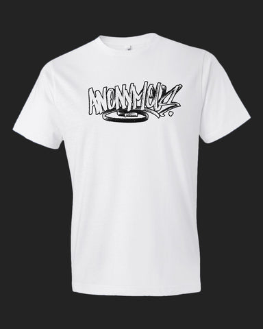 "anonymous" graffiti t-shirt in white