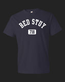 Brooklyn Bed Stuy 718 T-shirt, navy with white print