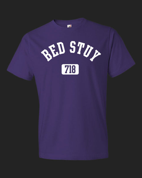 Brooklyn Bed Stuy 718 T-shirt, purple with white print