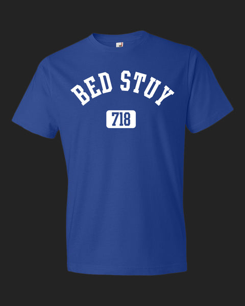 Brooklyn Bed Stuy 718 T-shirt royal blue with white print