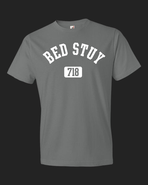 Brooklyn Bed Stuy 718 T-shirt, storm gray with white print
